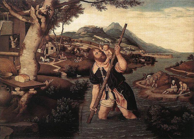 Jan Mostaert Hilly River Landscape with St. Christopher oil painting picture